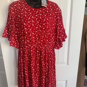 Red mini dress with floral details